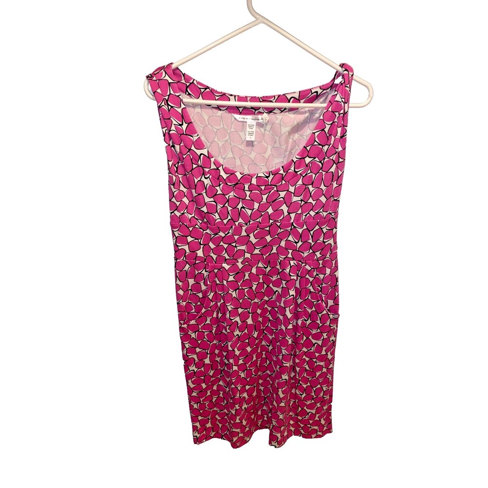 Diane Von Furstenberg V-Neck Sleeveless 100% Silk Dress Pink Stretch Floral Sz 6